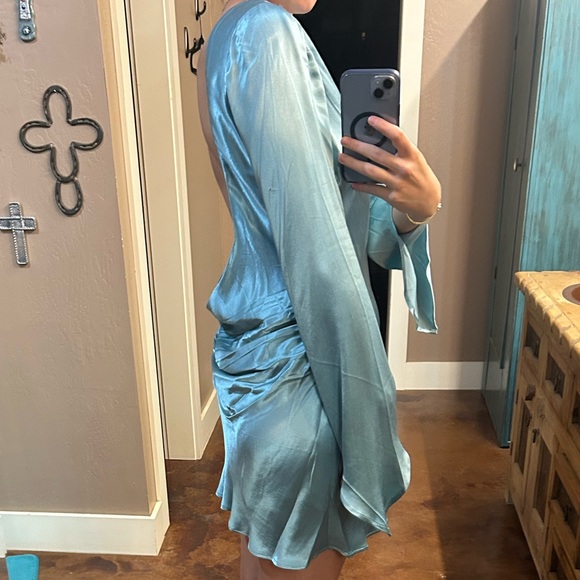 Meshki Davina Satin Long Sleeve Mini Dress - Powder Blue - Picture 8 of 8